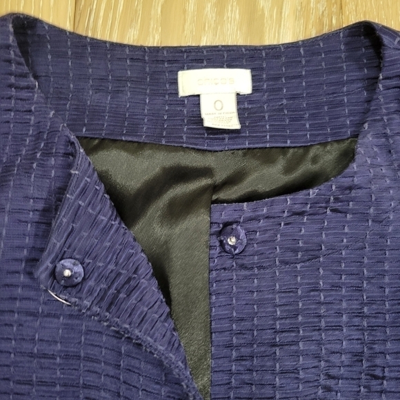Chico's Textured Button Front 3/4 Sleeve Cropped Mandy Jacket Blue size Small - Picture 5 of 10